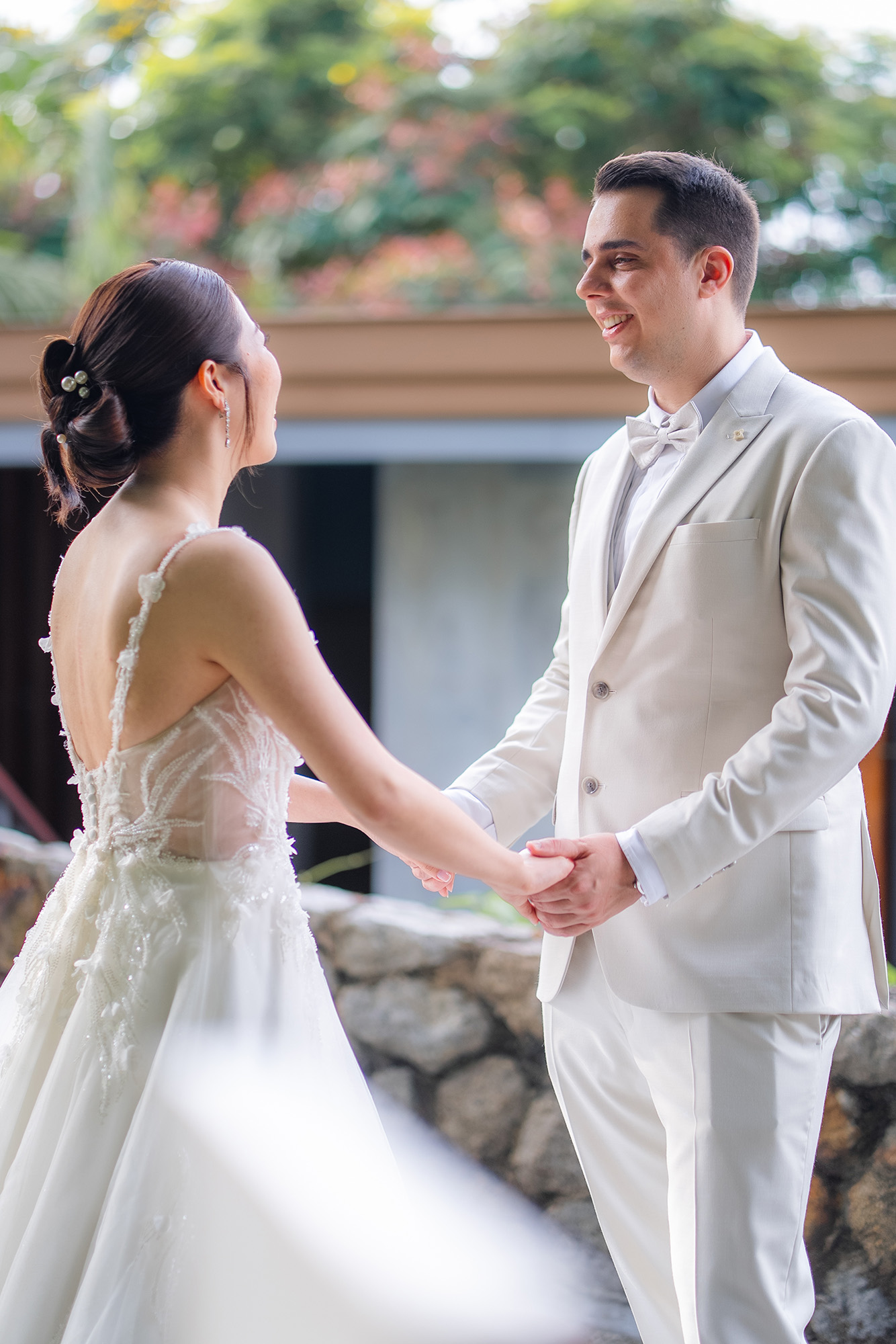 Thomas & Jane The Wedding — bride and groom holding hands, facing each other before the ceremony