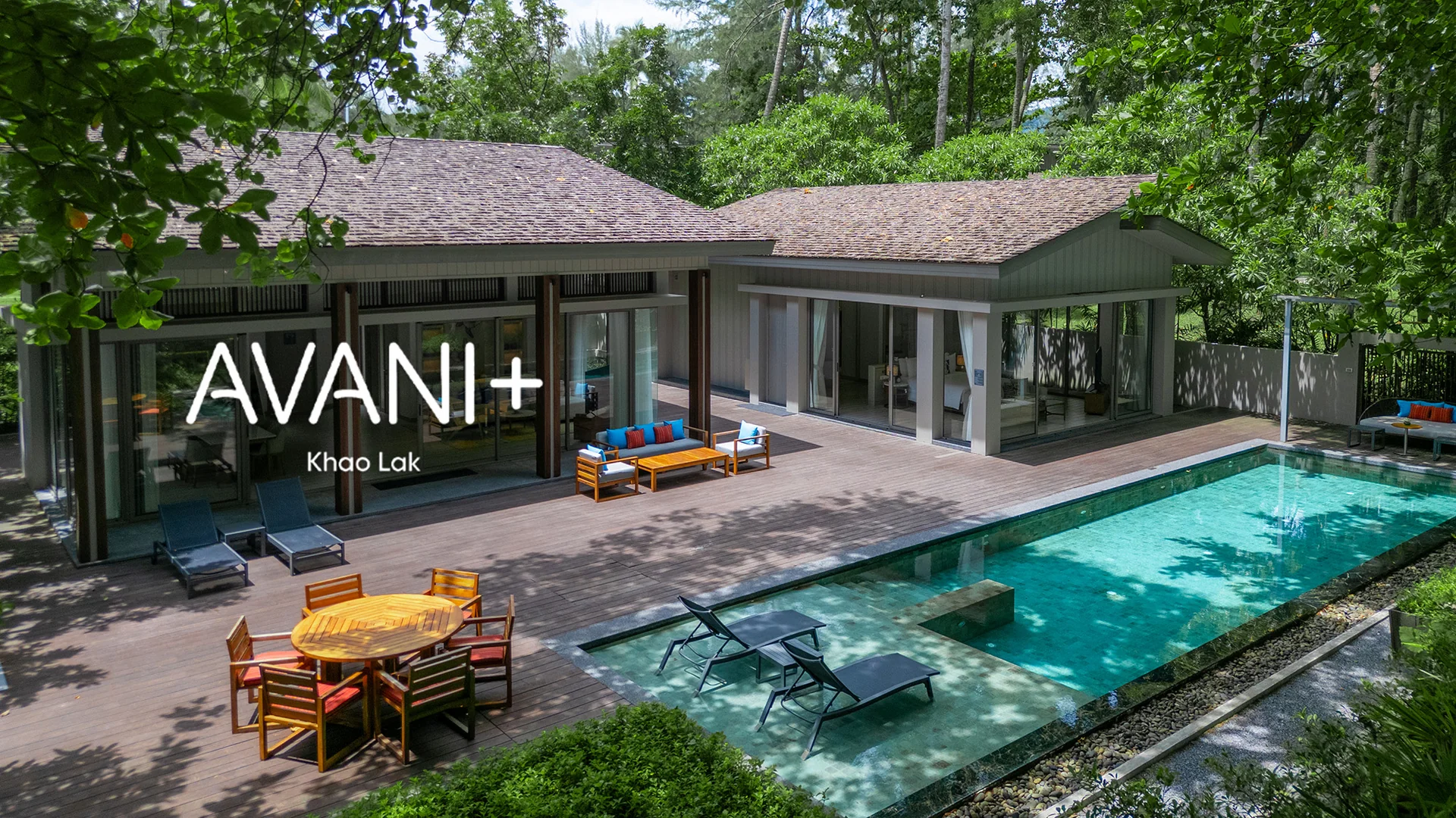 AVANI+ KHAO LAK — Pool villa and terrace with AVANI+ Khao Lak logo